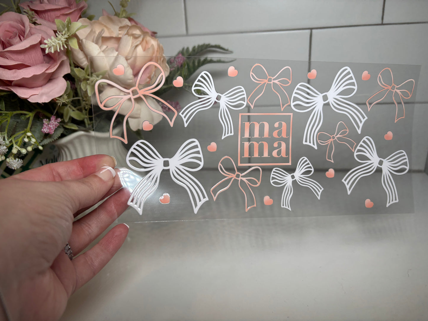 Mama Coquette Bow 16 ounce uv DTF cup wrap