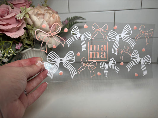 Mama Coquette Bow 16 ounce uv DTF cup wrap