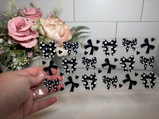 Black and white floral bow uv DTF cup wrap