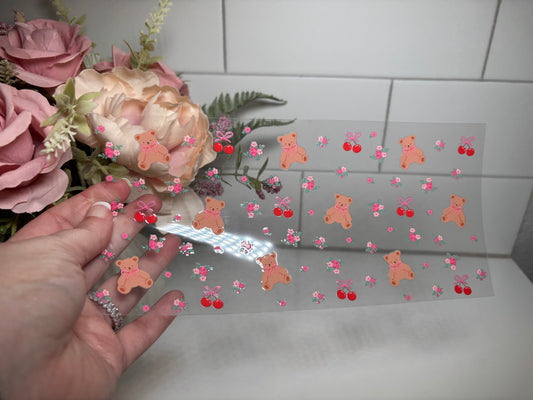 Bears and tiny flowers 16 ounce uv DTF cup wrap