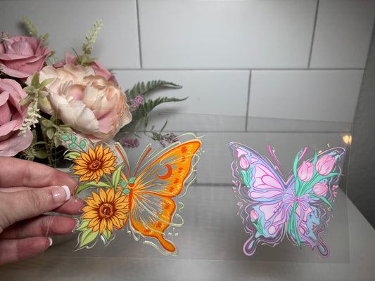 Sunflower and Tulip Butterfly UV DTF